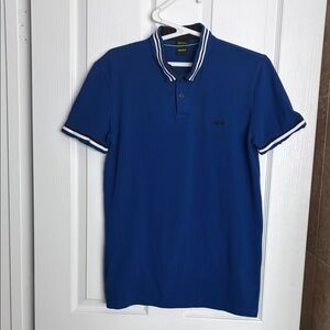 BOSS Royal Blue Polo with Contrast Striped Collar